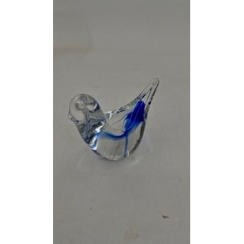 Art Glass Bird Figurine Cobalt Blue Swirl Clear Paperweight Hand Blown Decor